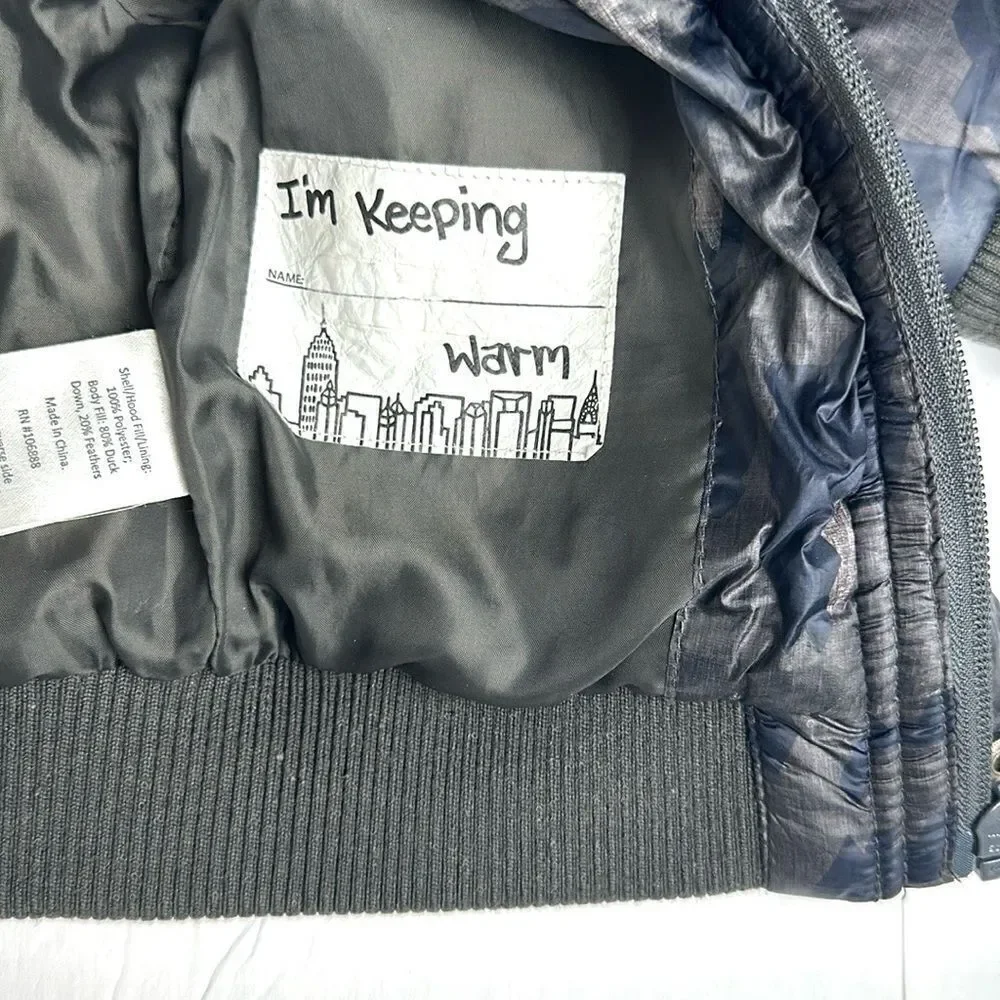 Appaman Down Hooded Puffer Baby Boys Gray Navy Blue Camo 12-18 m